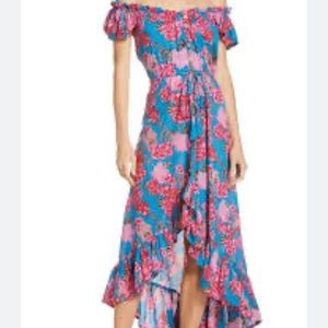 Tiare  Hawaii Riviera off the shoulder maxi dress.
